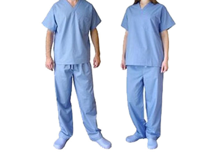 Light Blue SMS Disposable Surgical Scrubs , Disposable Hospital Scrubs