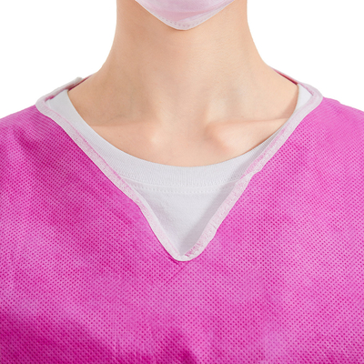 Lab Coat nonwoven fabeic SMS Surgical Hospital Clothes V Collar Pink