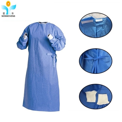 Disposable Medical SMMS Hospital Surgical Gown With Cuff And Ties CE Certified