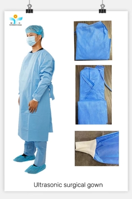 Disposable Medical SMMS Hospital Surgical Gown With Cuff And Ties CE Certified