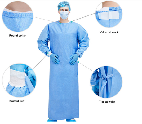 Elastic or Knitted Cuff Medical Surgical Gown with Ultrasonic Welding