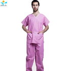 Pink Unisex SMS Disposable Protective Suits Surgical Hospital Clothing Patient Gown with pants