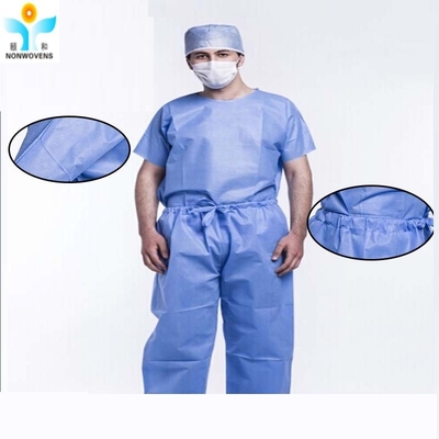 SMS No Washing Disposable Scrub Protective Suit Soft Nonwoven Fabric With Pockets 50gsm