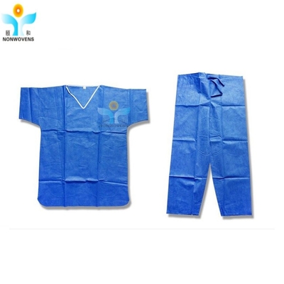 Round Collar Disposable Protective Scrub Suit With Pants For Patient Breathable