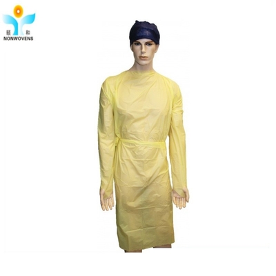 Impervious Film Disposable Isolation Gown Waist 2 Ties PP Non Woven Fabric