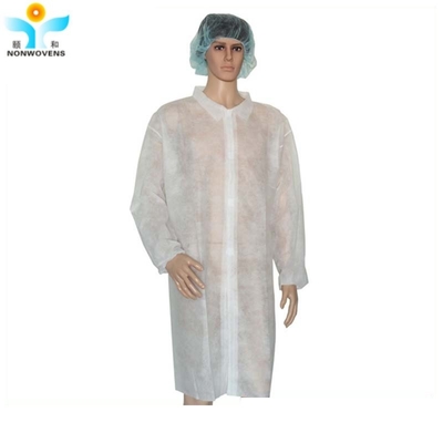 Nonwoven Disposable Lab Coat 50gsm PP / SMS Visiting With Knitted Cuff