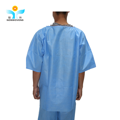 Medical Blue 40gsm XL Disposable Protective Suits Scrub V Shape And Short Sleeve
