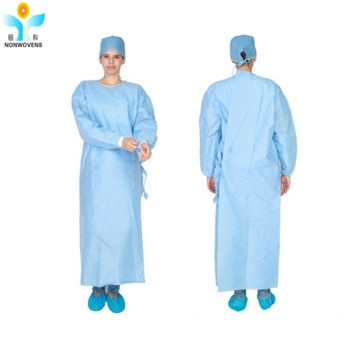 Collar Tie Velcro Style Surgical Apparel With Elastic Or Knitted Cuff Sleeve SMMS Medical Surgical Gown