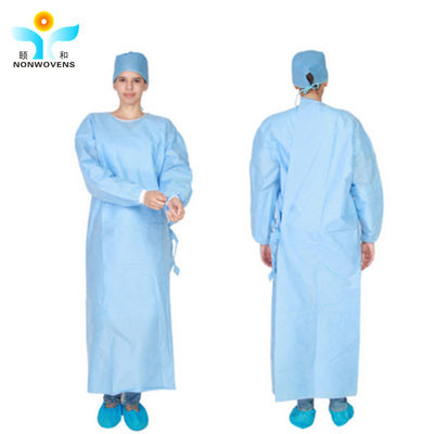 SMS Non Woven Surgical Gown Blue Breathable Sterile Disposable Gowns