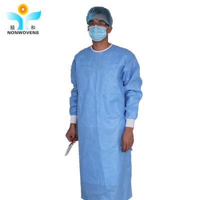 Knit Cuffs Disposable Surgical Gown 40gsm 45gsm SMS PE