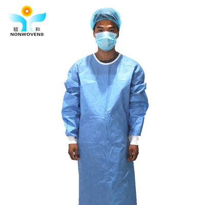 Blue Wist 4 ties  Disposable Surgical Gown Doctor Gowns ISO9001 For Clinic