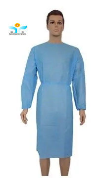 40GSM  PP Non Woven fabric Waterproof Blue Knitted cuff Disposable Isolation Gown