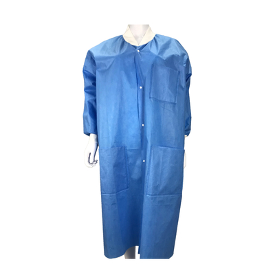 Lab Coat nonwoven fabric SMS Surgical Hospital Clothes V Collar Blue White