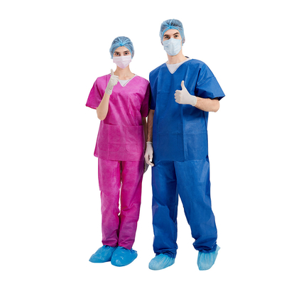Nonwoven SMS Disposable Surgical Coat V Collar Pink Color