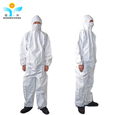 55gsm PP SMS Non Woven Protective Coverall Hooded Disposable Protective Suit For Industry Dustproof