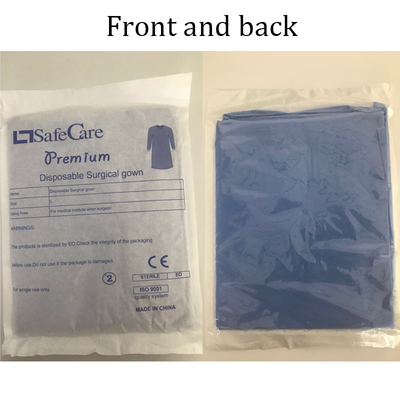 Disposable Blue Sms Unisex Surgical Gown nonwoven fabirc gown With Knitted Cuff for hospital medical