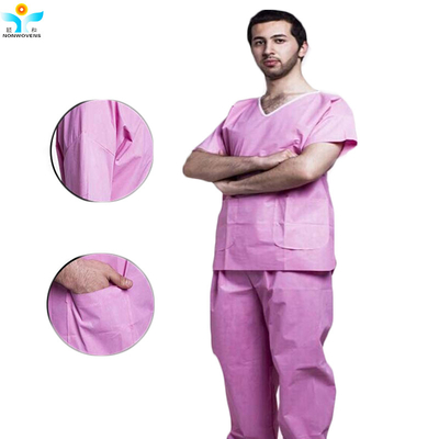 Pink Unisex SMS Disposable Protective Suits Surgical Hospital Clothing Patient Gown with pants